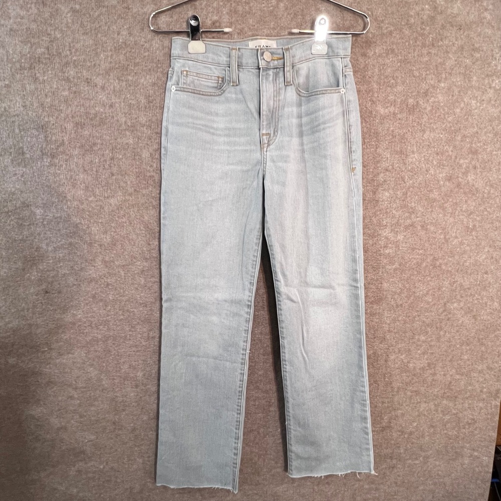 FRAME Le Jane Ankle Jeans 23 Light Wash Raw Hem High Rise Straight Leg Denim - Picture 1 of 11